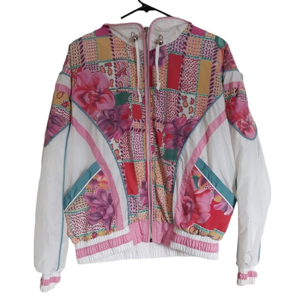 East West Womens Large Floral Windbreaker Jacket Vintage